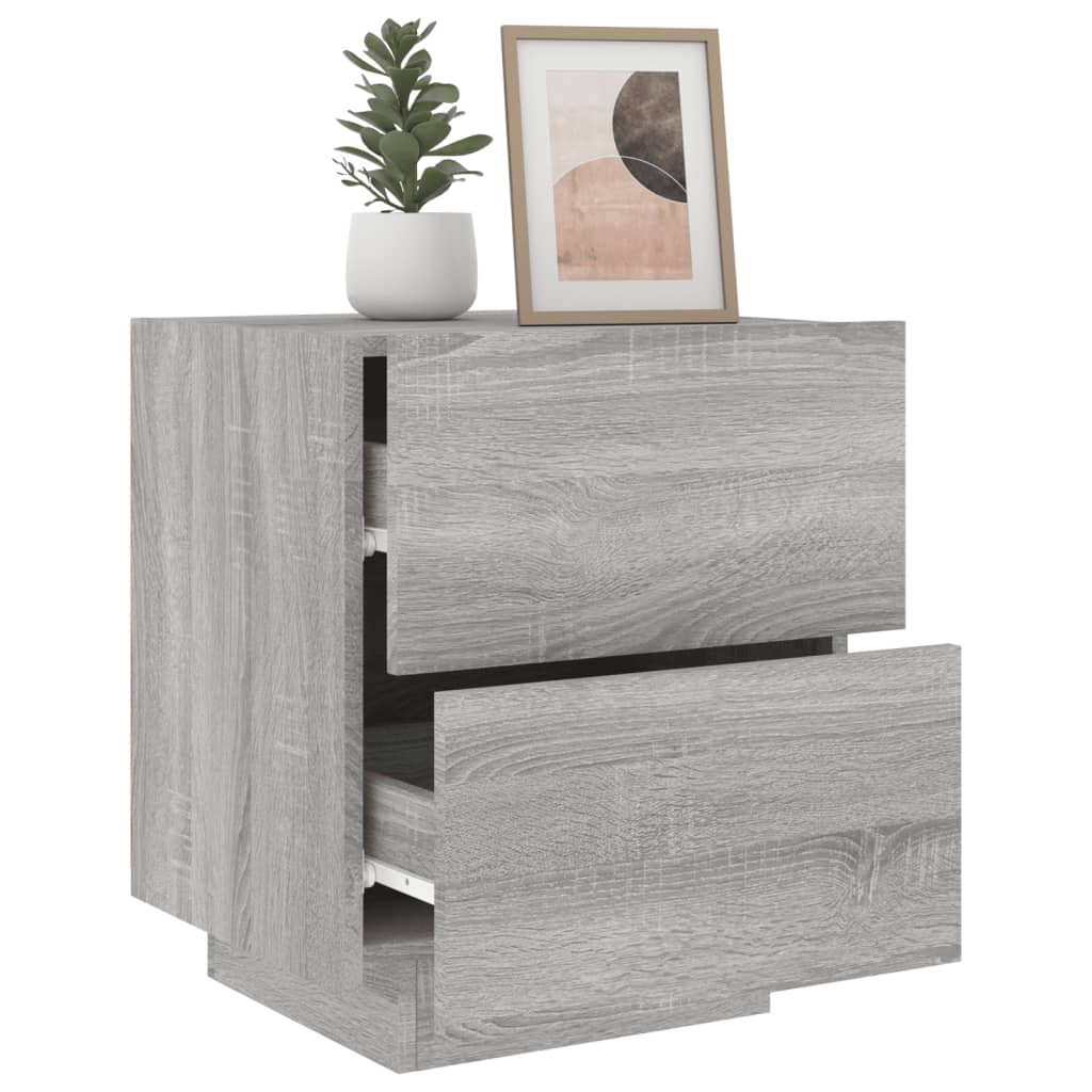 Bedside table with LED lights Gray Sonoma wood material