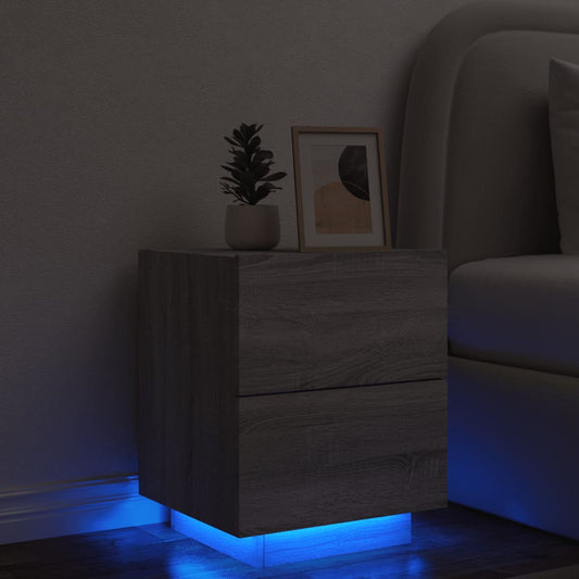 Bedside table with LED lights Gray Sonoma wood material