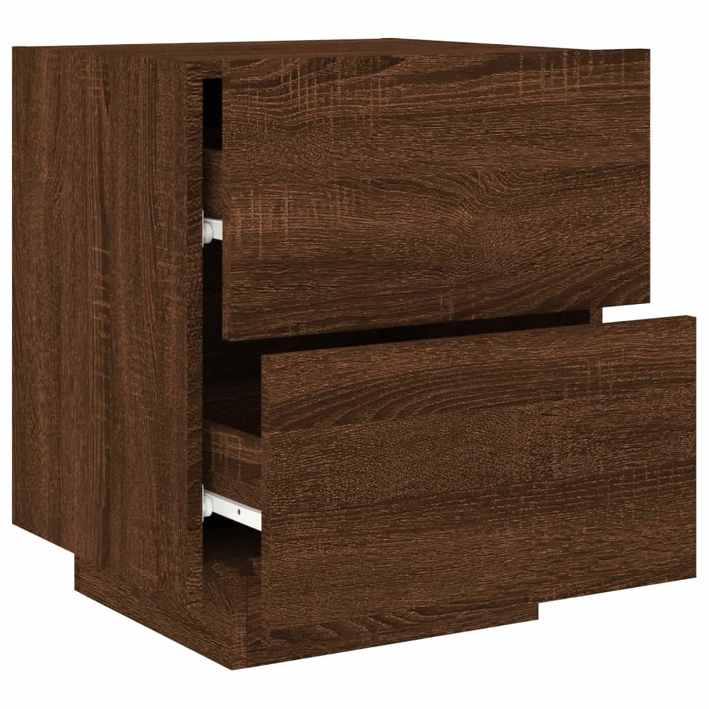 Bedside table with LED lights Brown oak look wood material