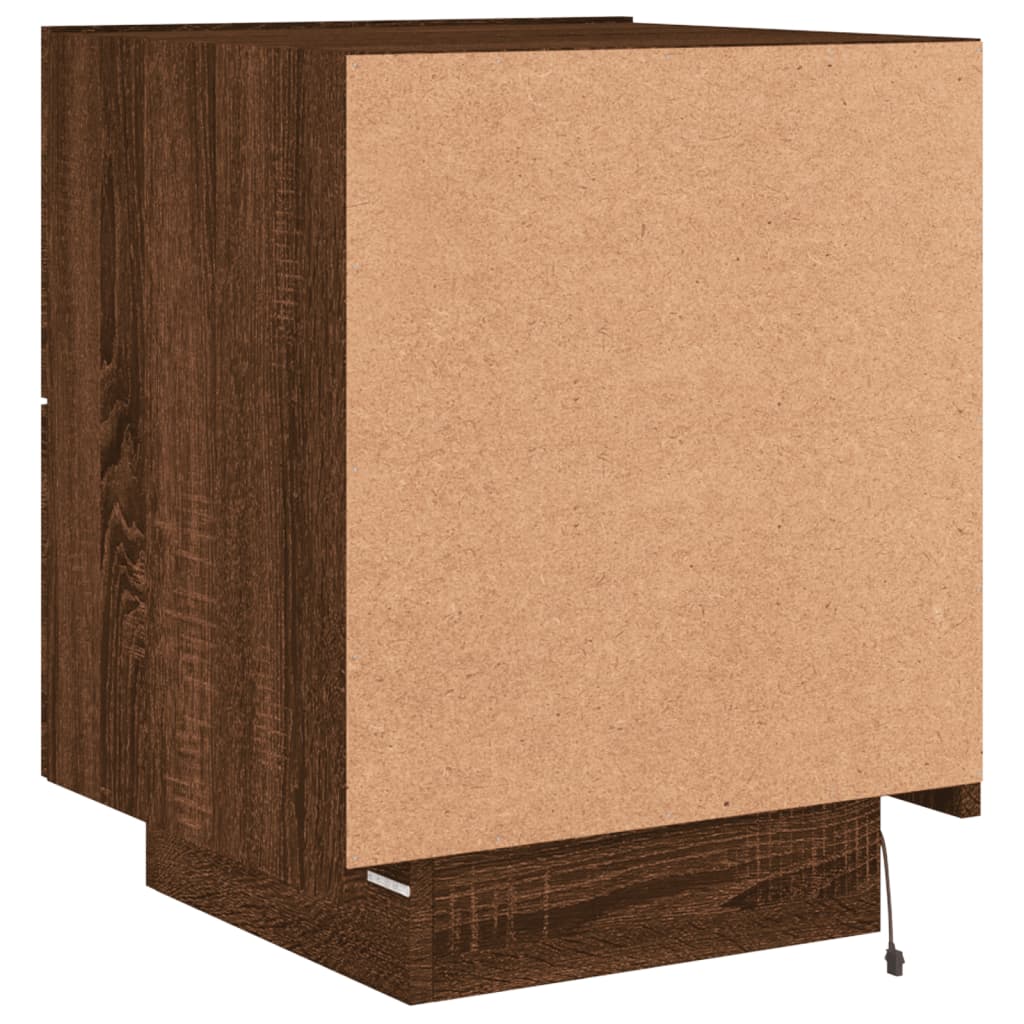 Bedside table with LED lights Brown oak look wood material
