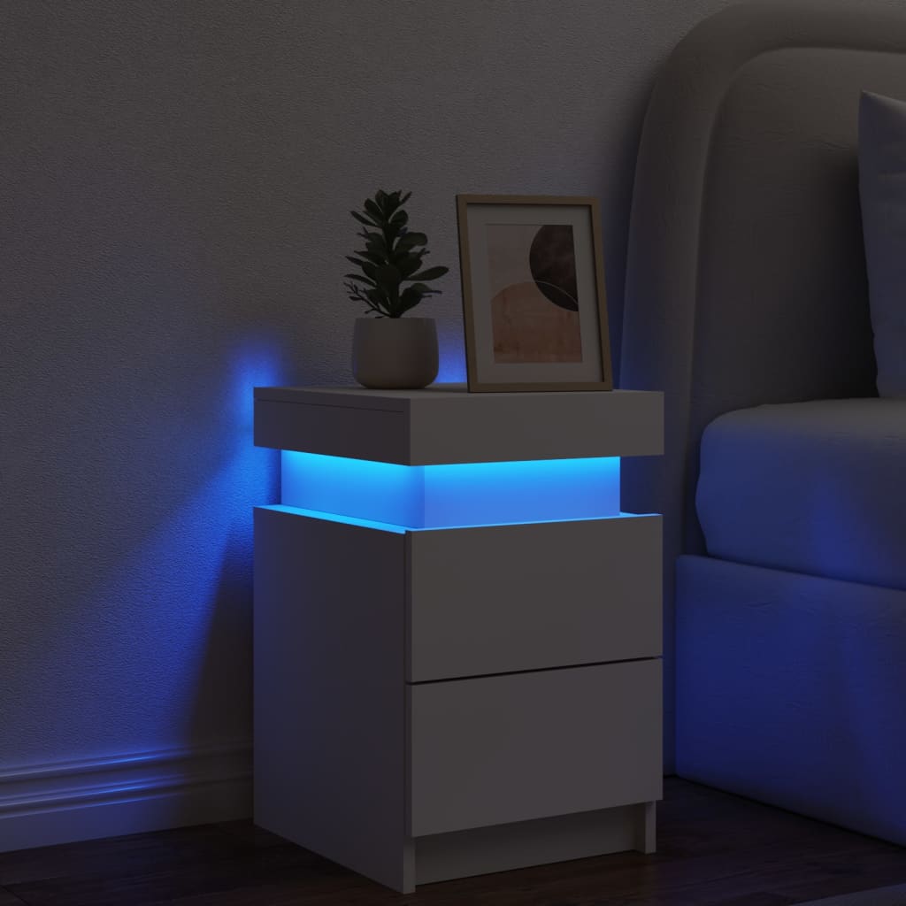 Bedside table with LED lights White 35x39x55 cm