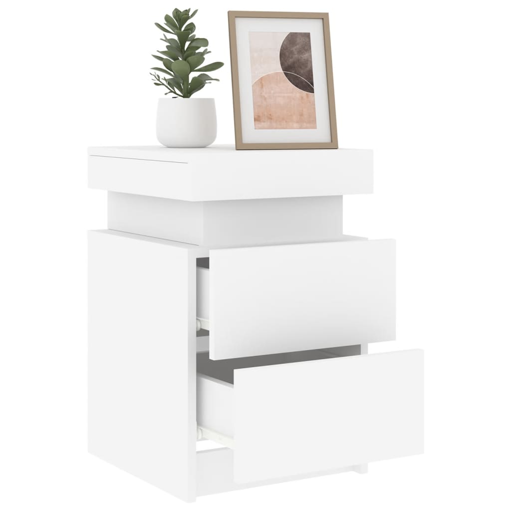 Bedside table with LED lights White 35x39x55 cm