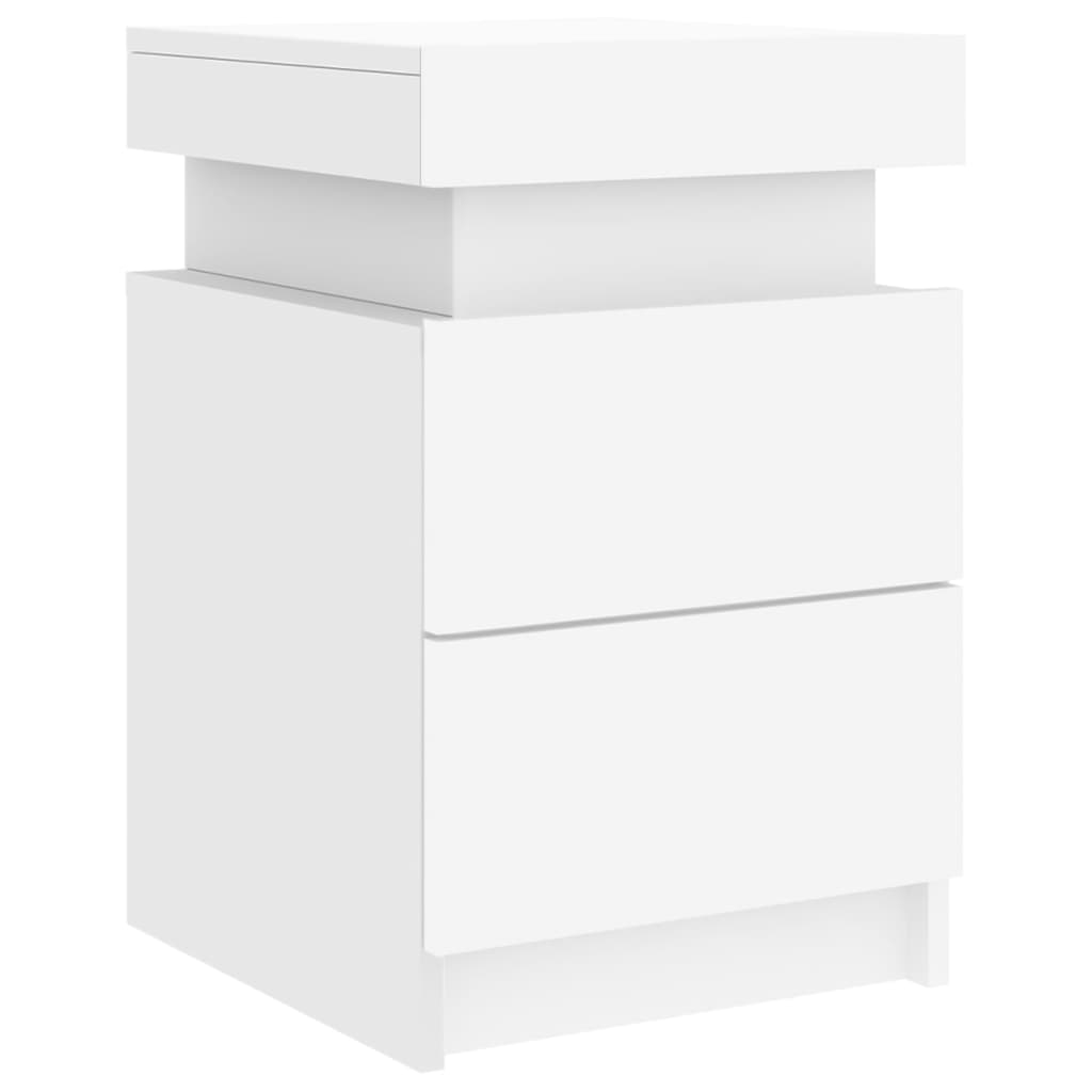 Bedside table with LED lights White 35x39x55 cm