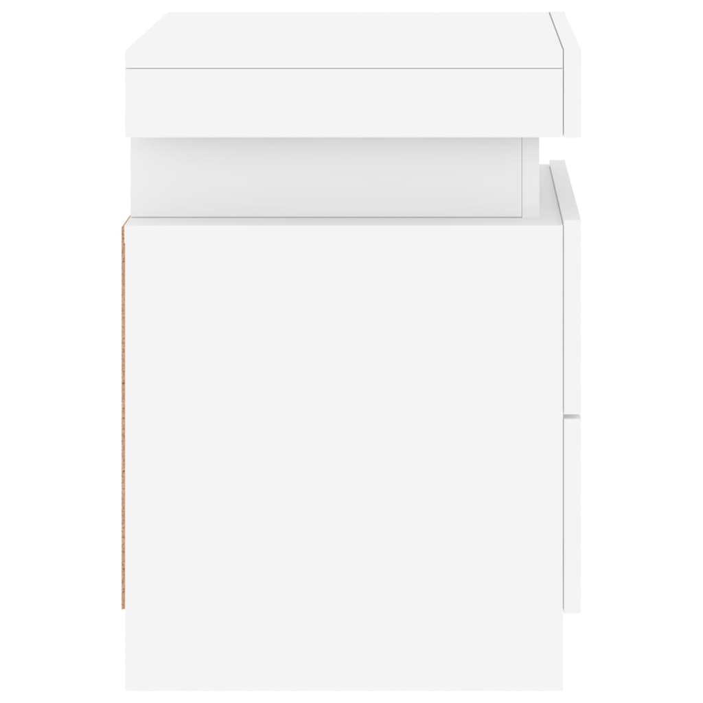 Bedside table with LED lights White 35x39x55 cm