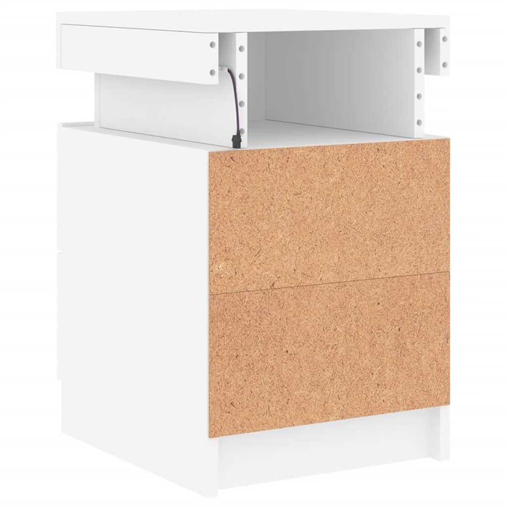 Bedside table with LED lights White 35x39x55 cm