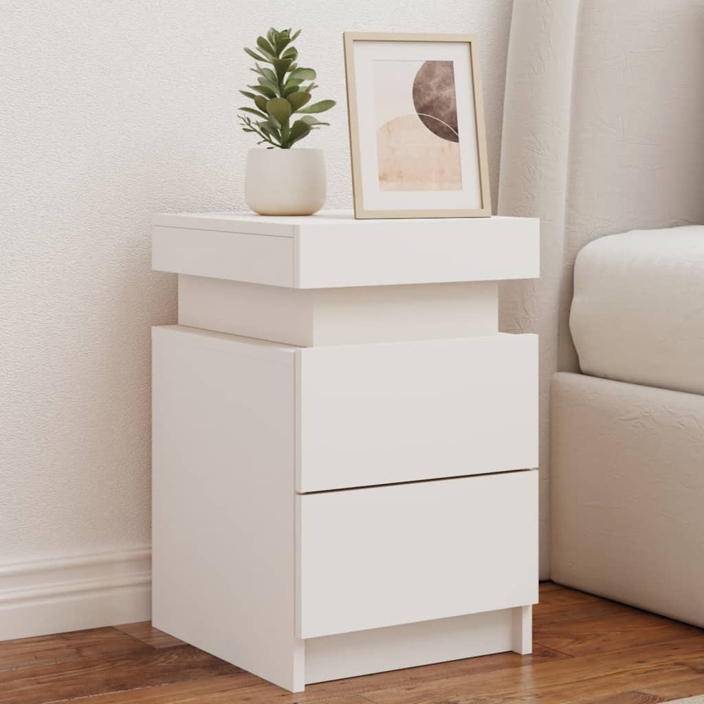 Bedside table with LED lights White 35x39x55 cm