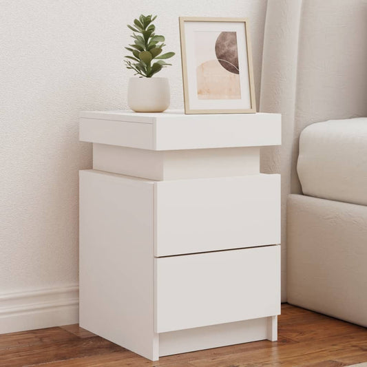 Bedside table with LED lights White 35x39x55 cm