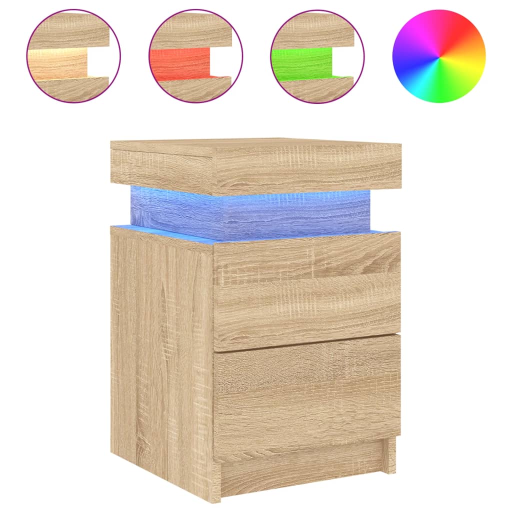 Table de chevet avec lumières LED Chêne Sonoma 35x39x55 cm