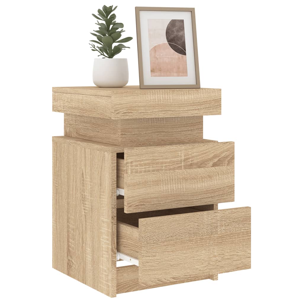 Table de chevet avec lumières LED Chêne Sonoma 35x39x55 cm