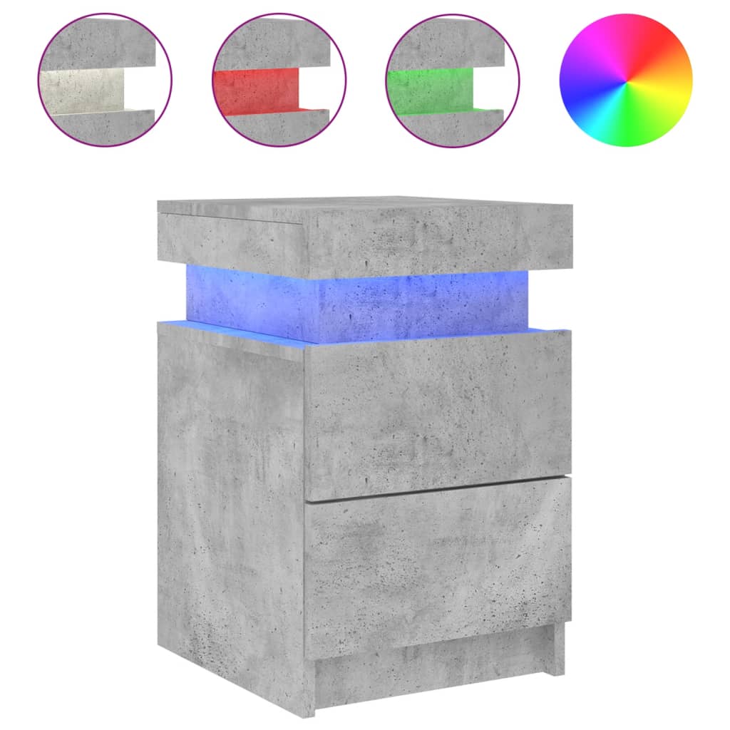 Bedside table with LED lights concrete grey 35x39x55 cm