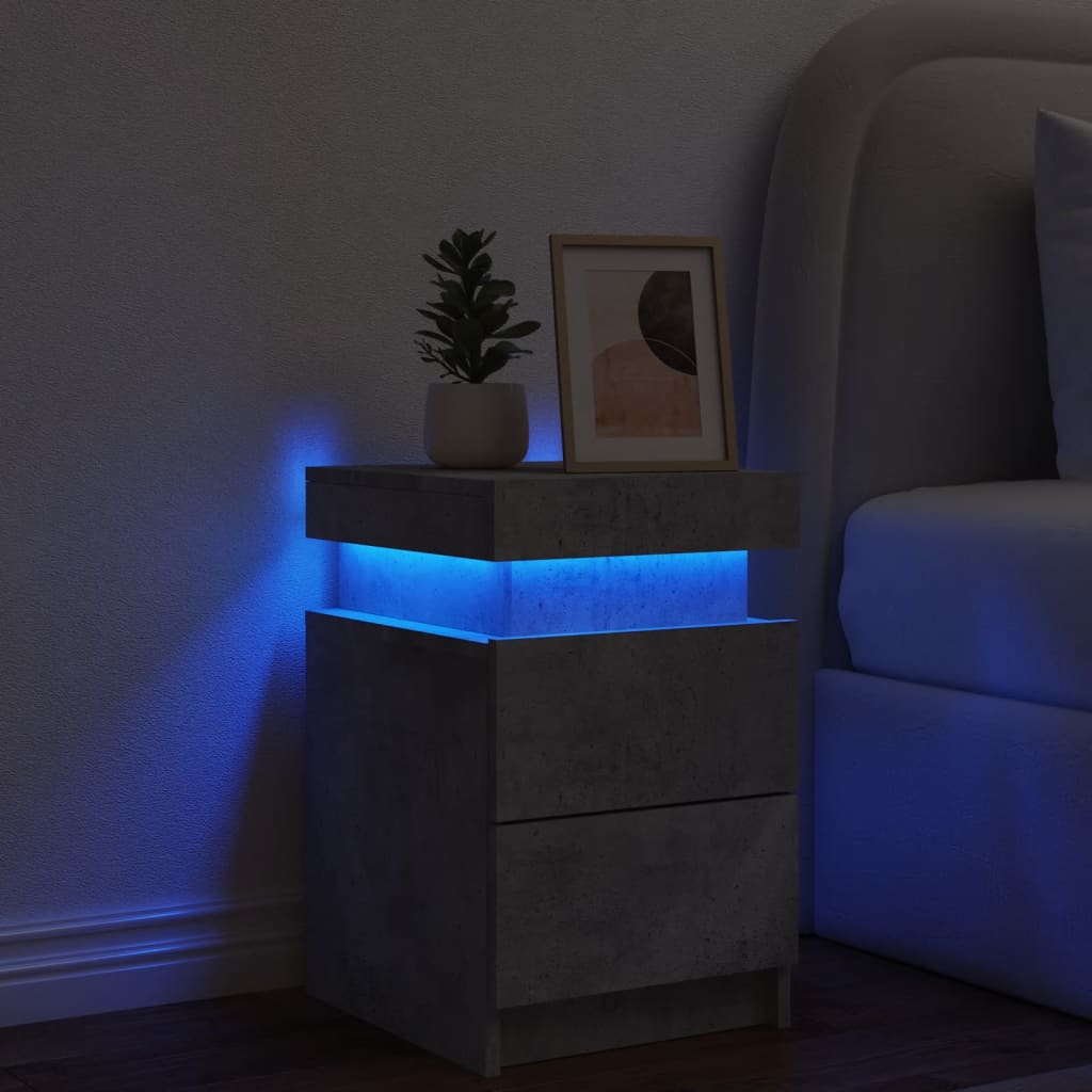 Bedside table with LED lights concrete grey 35x39x55 cm