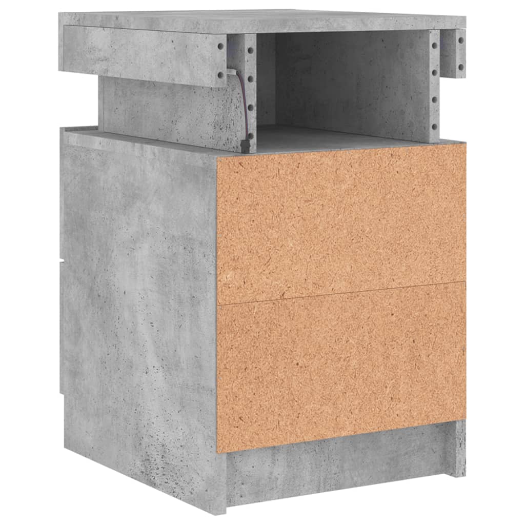 Bedside table with LED lights concrete grey 35x39x55 cm