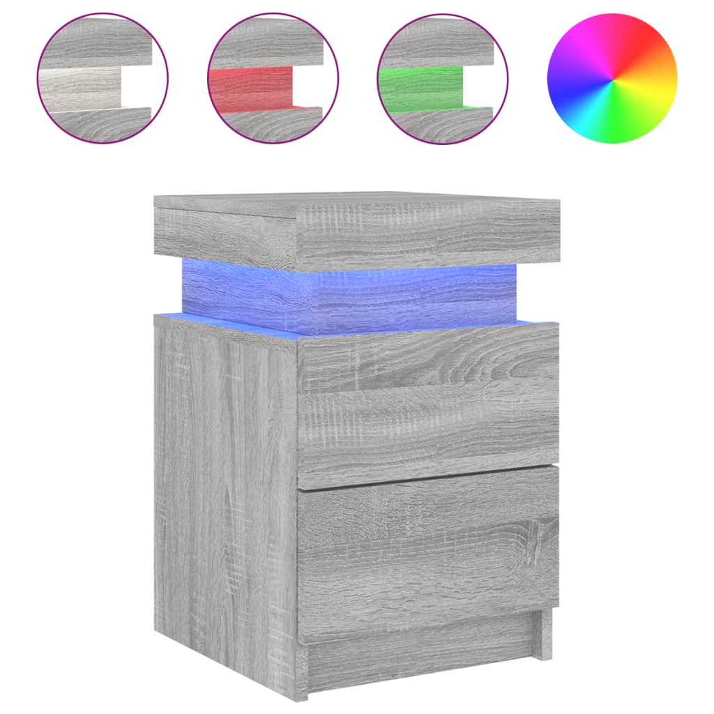 Bedside table with LED lights Gray Sonoma 35x39x55 cm
