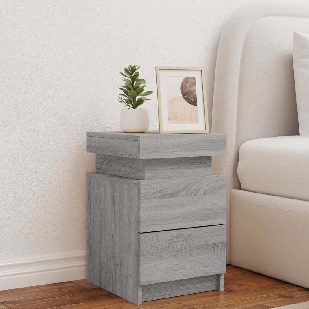 Bedside table with LED lights Gray Sonoma 35x39x55 cm
