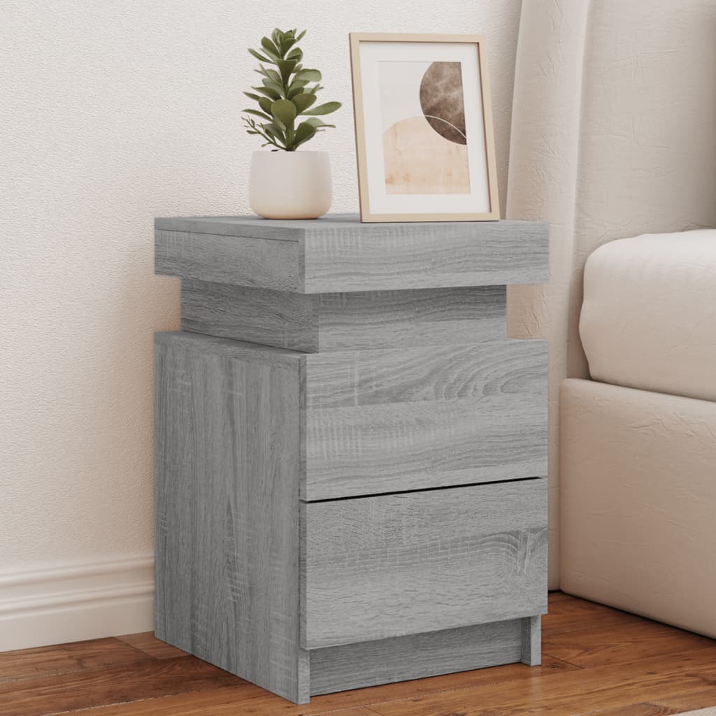 Bedside table with LED lights Gray Sonoma 35x39x55 cm