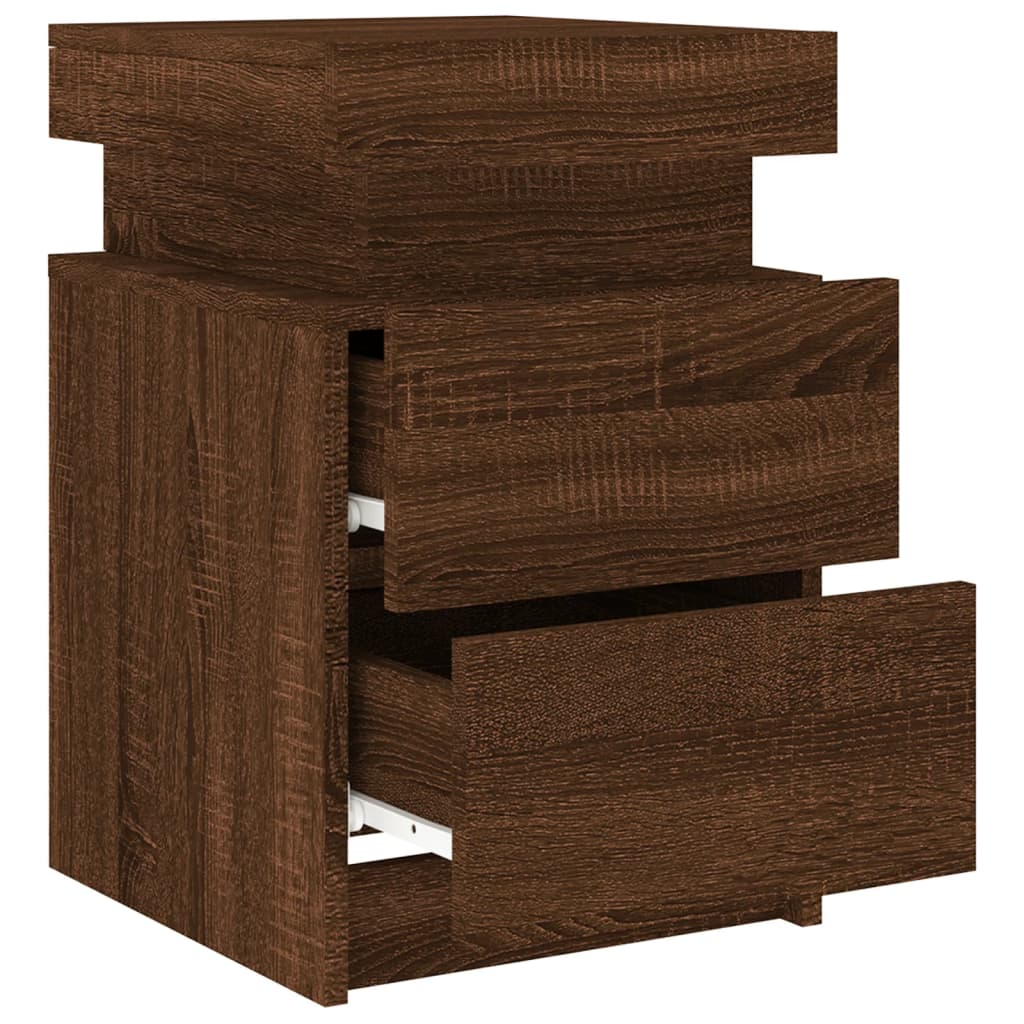 Bedside table with LED lights brown oak look 35x39x55 cm