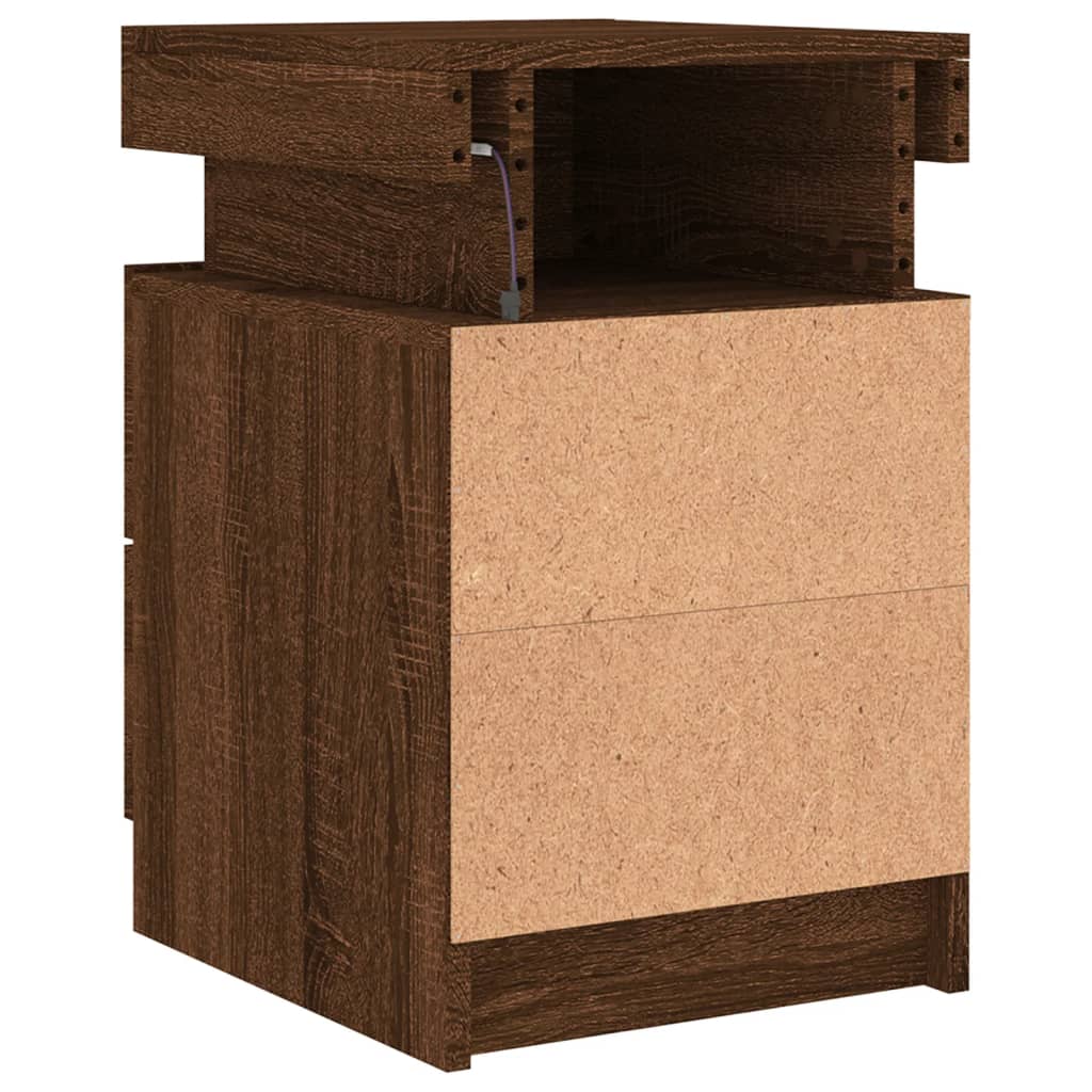 Bedside table with LED lights brown oak look 35x39x55 cm
