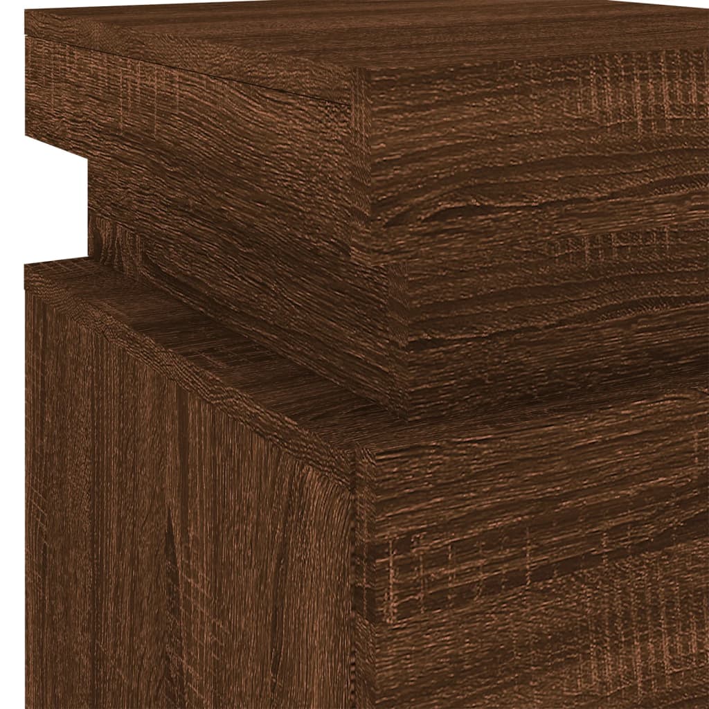 Bedside table with LED lights brown oak look 35x39x55 cm