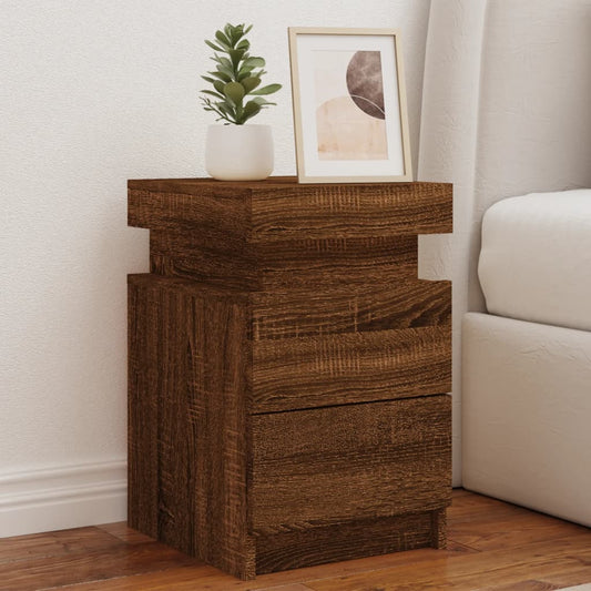 Bedside table with LED lights brown oak look 35x39x55 cm