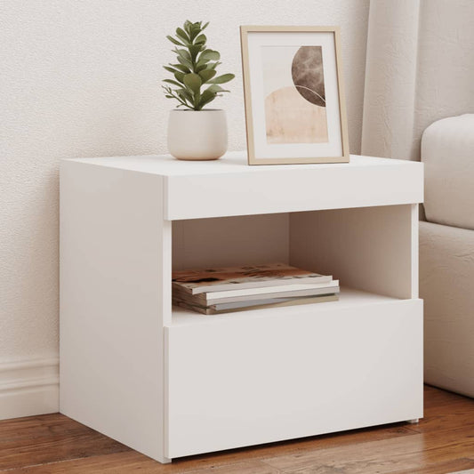Bedside table with LED lights White 50x40x45 cm