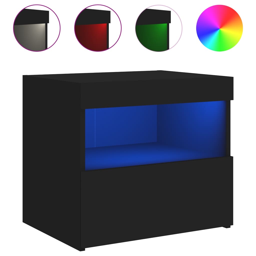 Bedside table with LED lights Black 50x40x45 cm