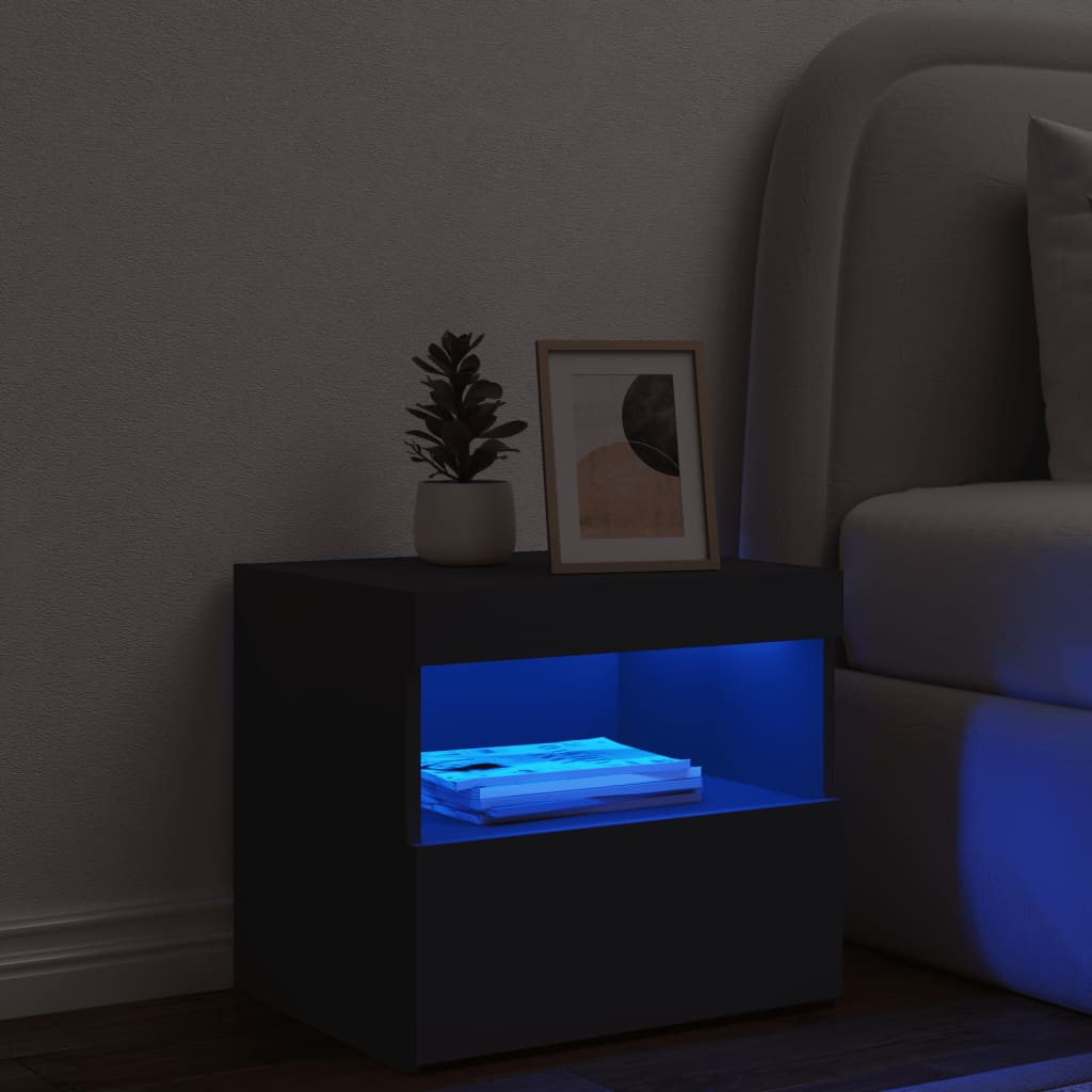 Bedside table with LED lights Black 50x40x45 cm