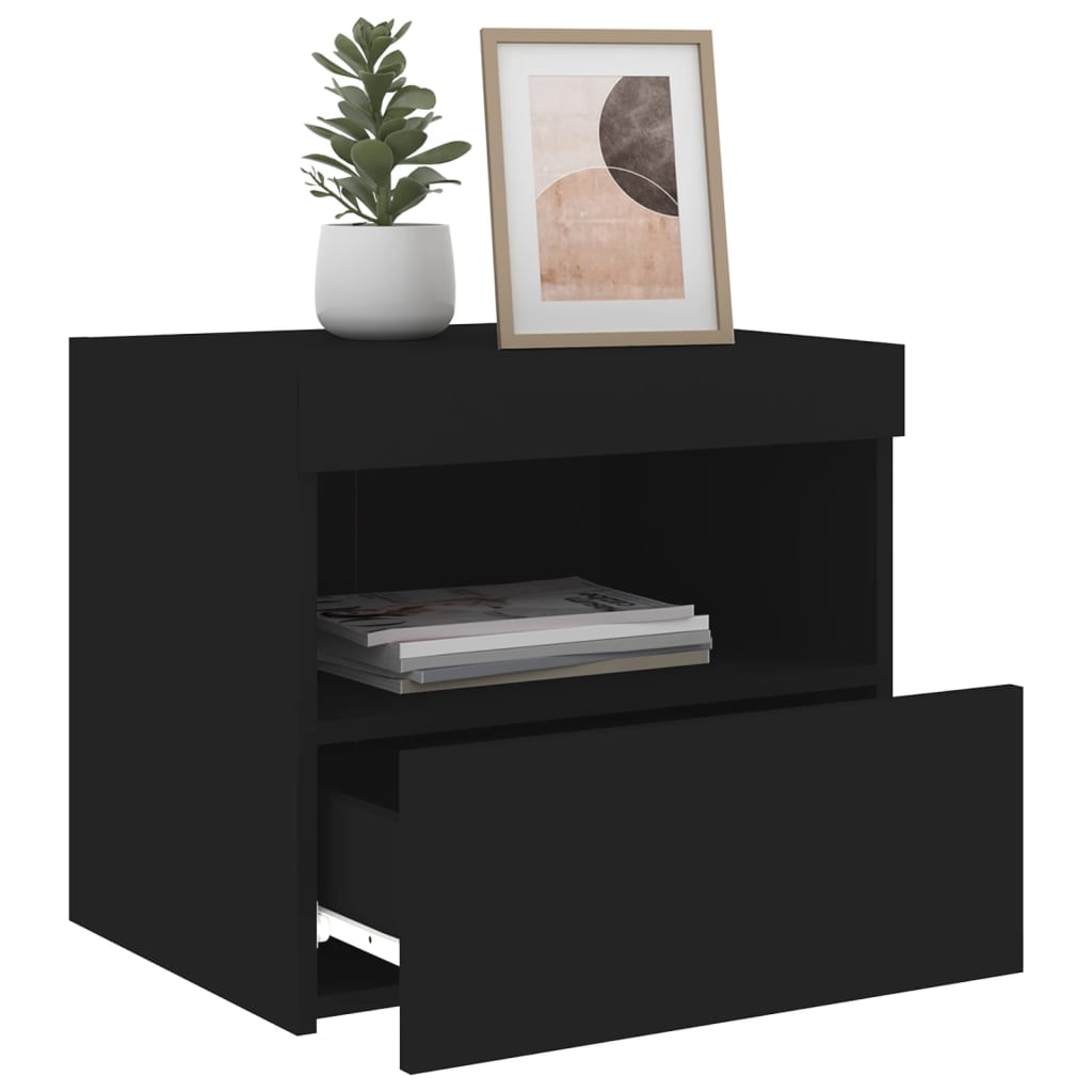 Bedside table with LED lights Black 50x40x45 cm