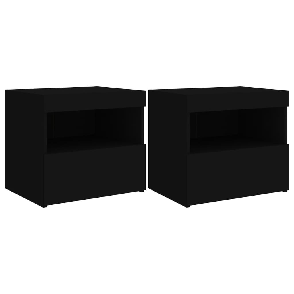 Bedside tables with LED lights 2 pcs. Black 50x40x45 cm