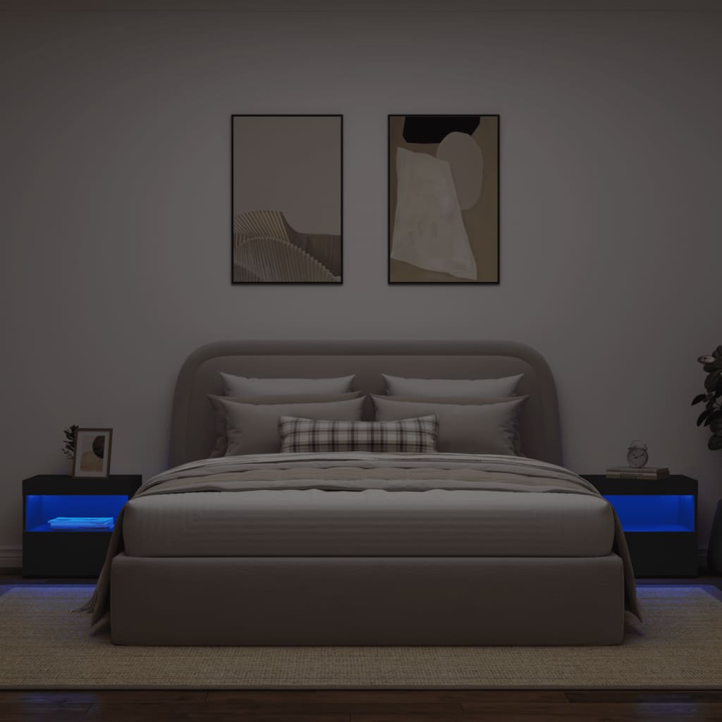 Bedside tables with LED lights 2 pcs. Black 50x40x45 cm