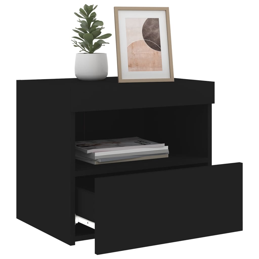 Bedside tables with LED lights 2 pcs. Black 50x40x45 cm