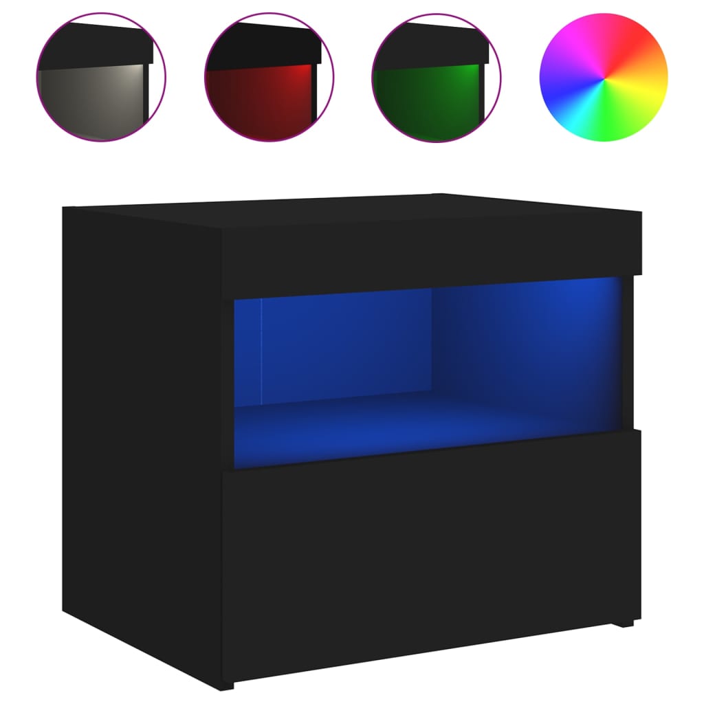 Bedside tables with LED lights 2 pcs. Black 50x40x45 cm
