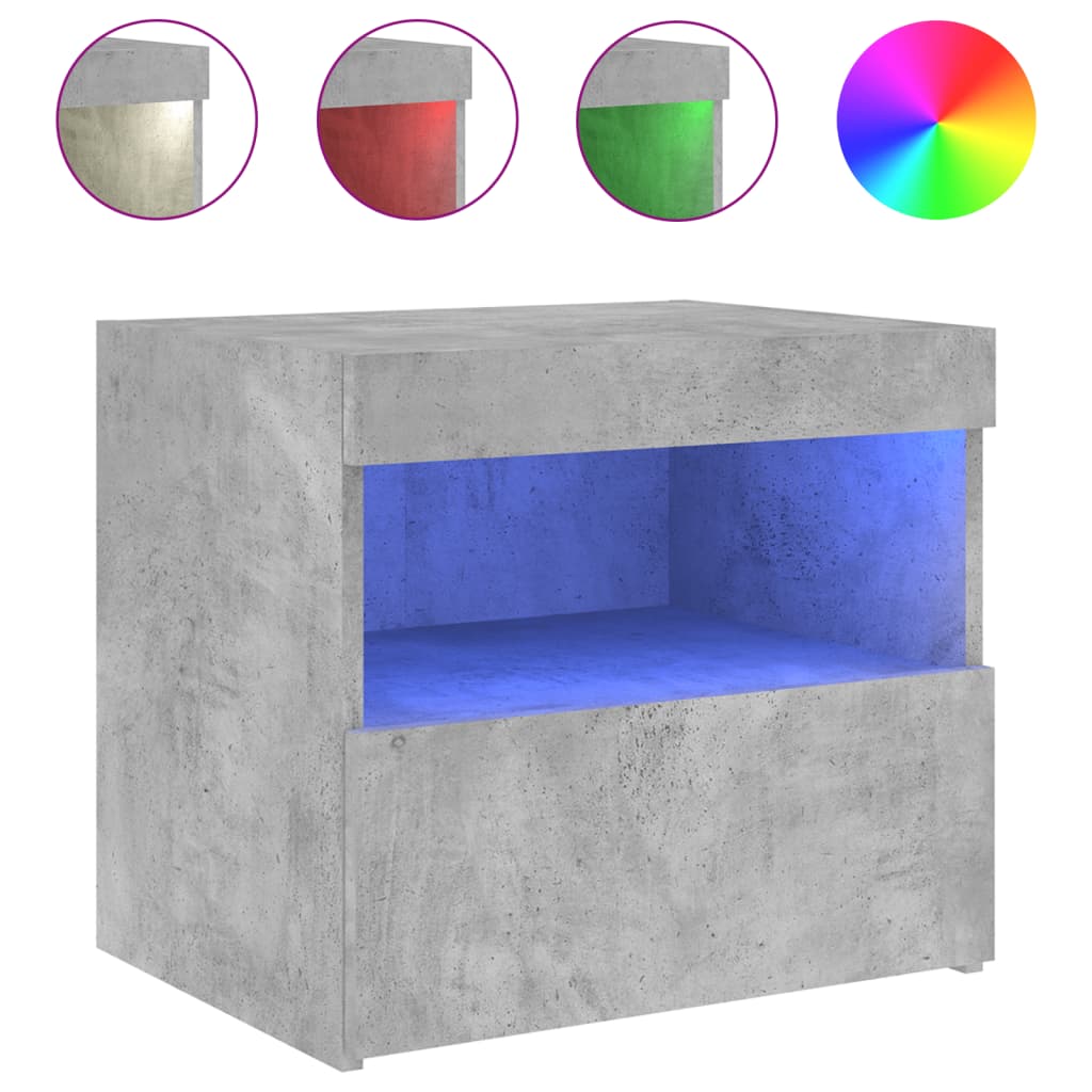 Bedside table with LED lights concrete grey 50x40x45 cm