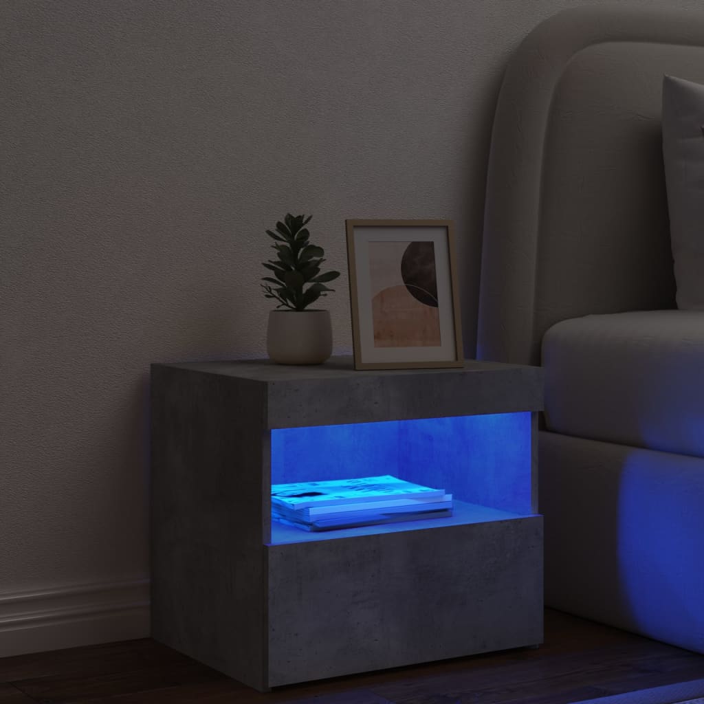 Bedside table with LED lights concrete grey 50x40x45 cm
