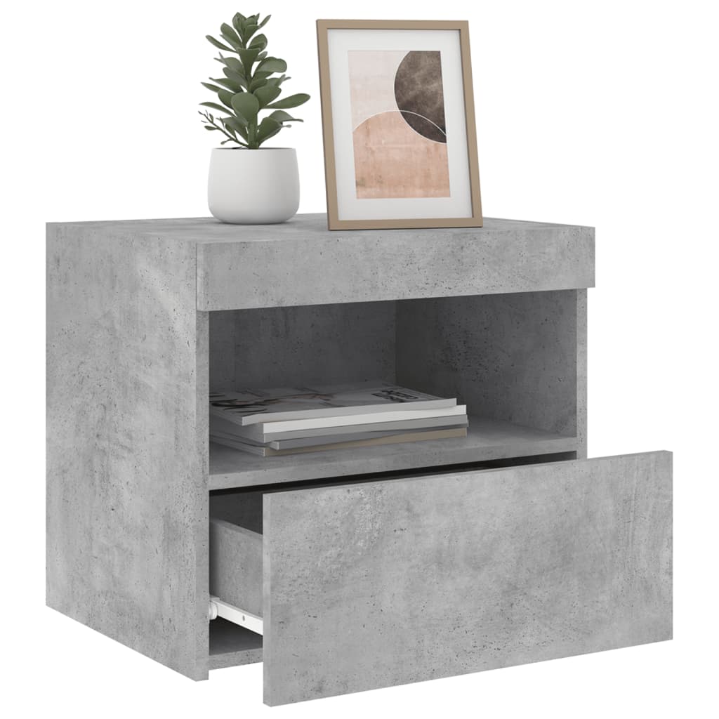 Bedside table with LED lights concrete grey 50x40x45 cm