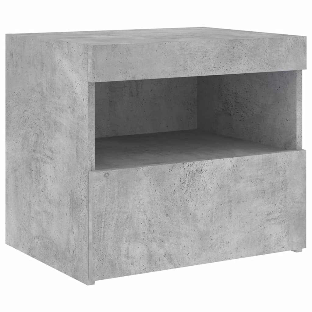 Bedside table with LED lights concrete grey 50x40x45 cm