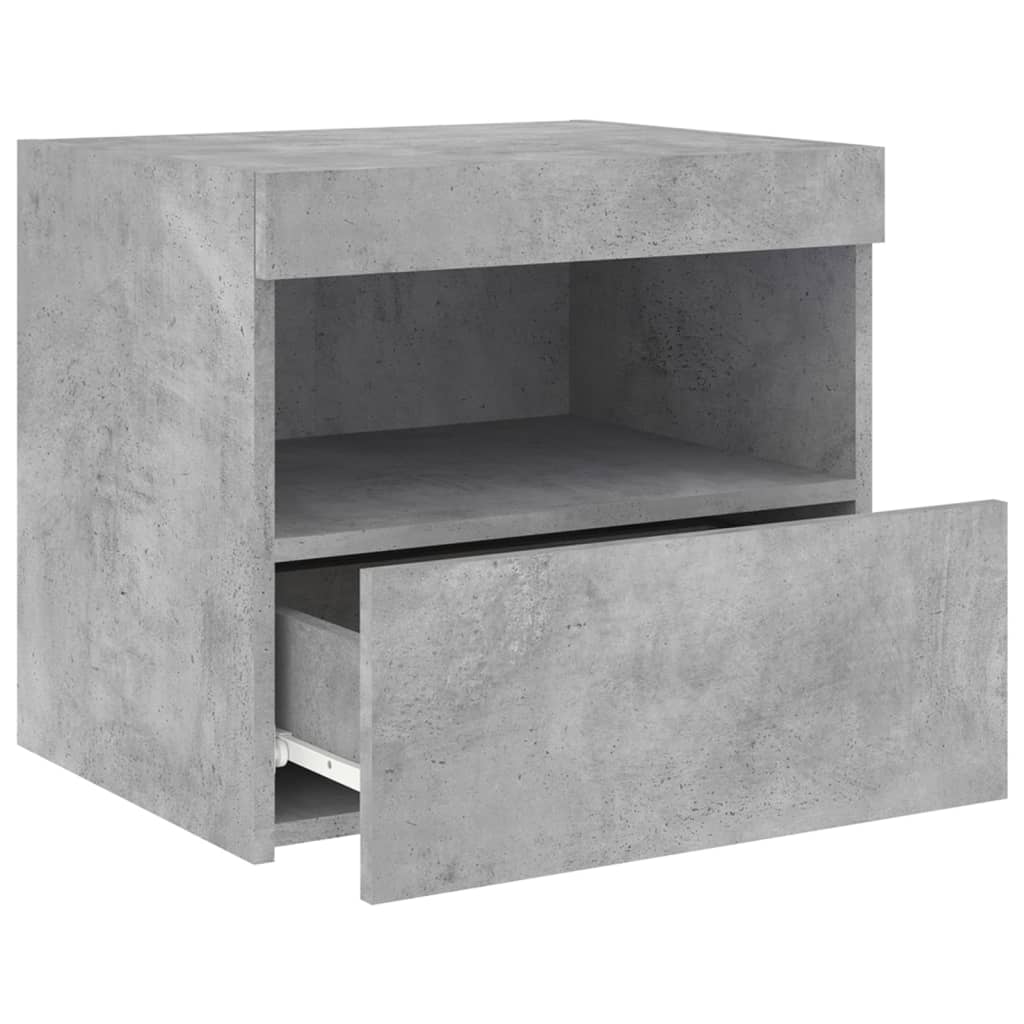 Bedside table with LED lights concrete grey 50x40x45 cm