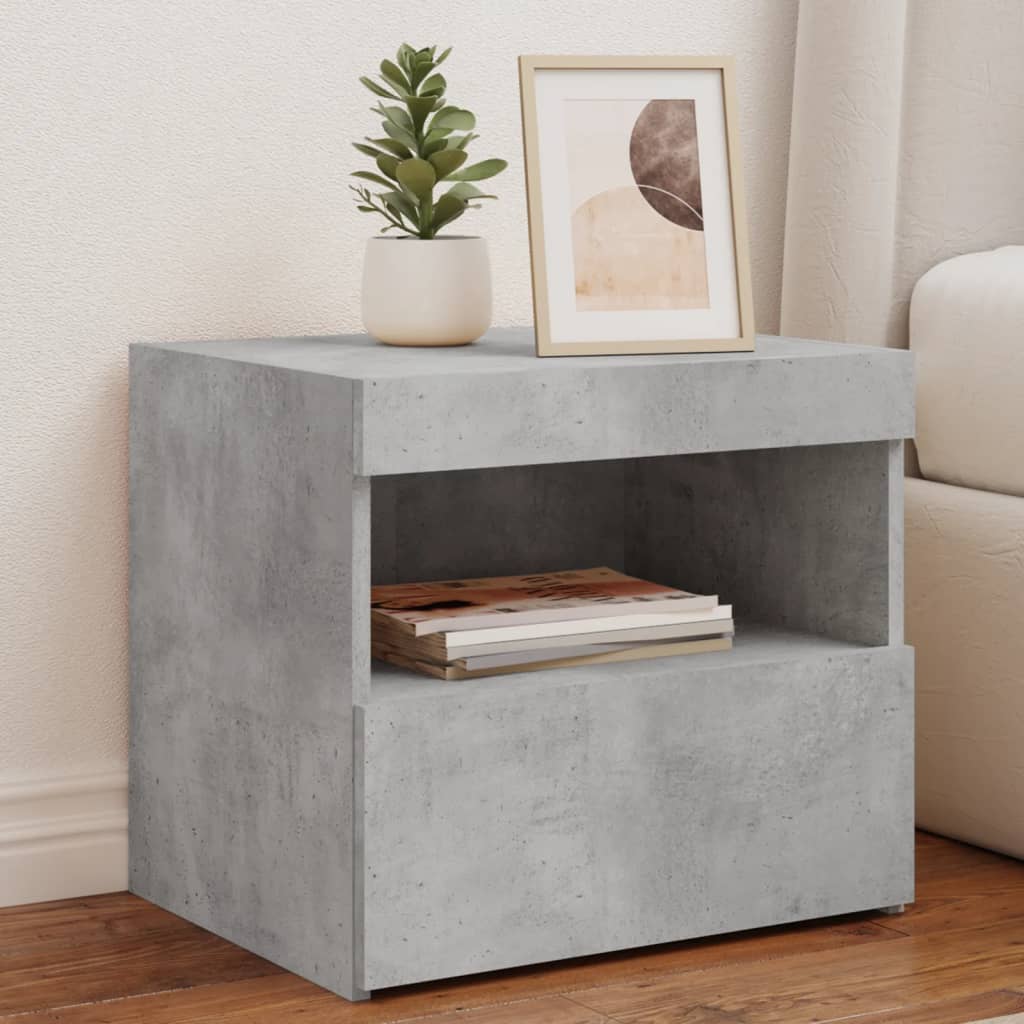 Bedside table with LED lights concrete grey 50x40x45 cm