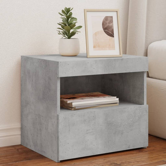 Bedside table with LED lights concrete grey 50x40x45 cm