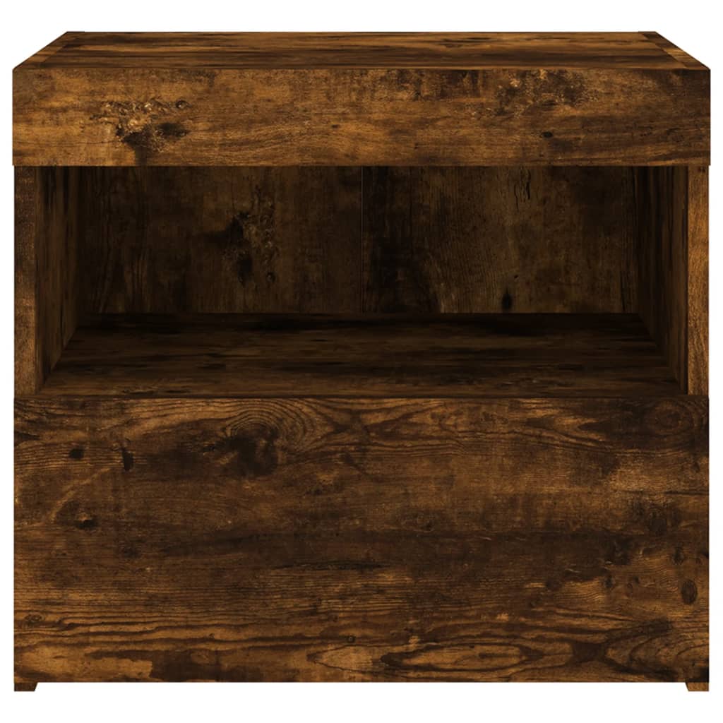 Bedside table with LED lights smoked oak 50x40x45 cm