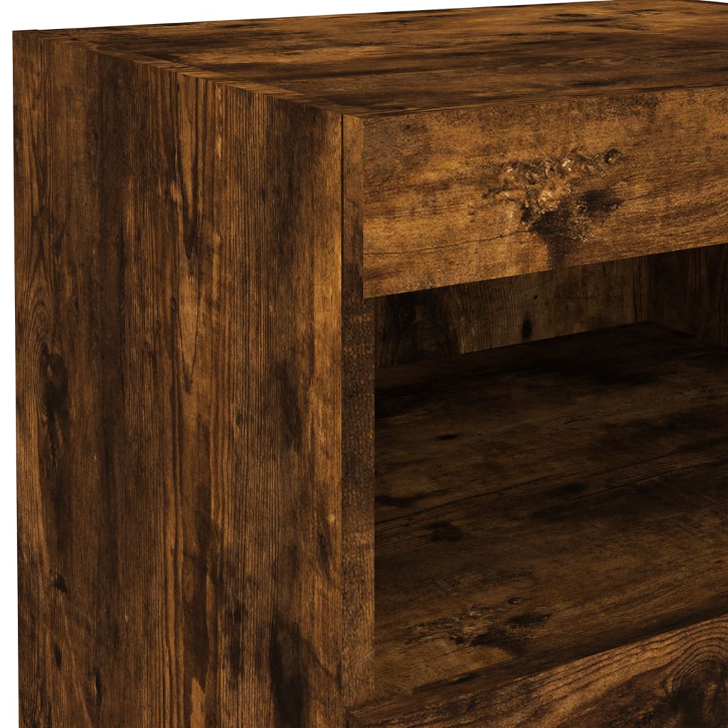 Bedside table with LED lights smoked oak 50x40x45 cm