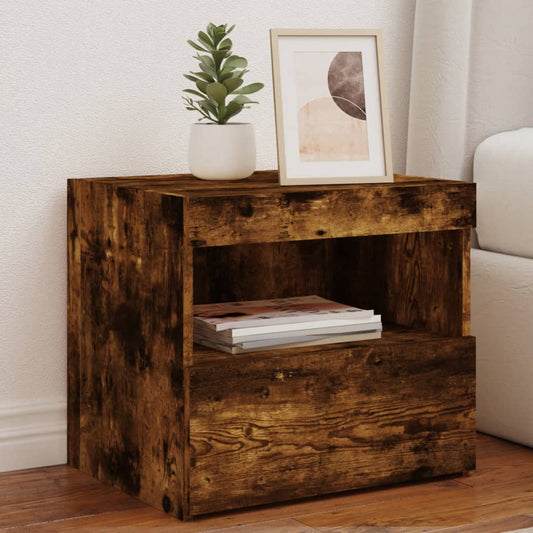 Bedside table with LED lights smoked oak 50x40x45 cm