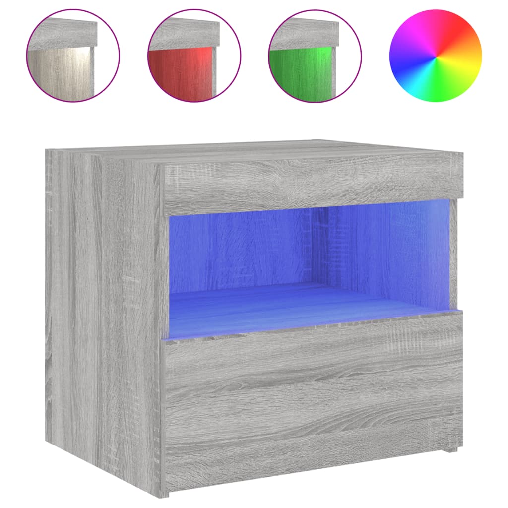 Bedside table with LED lights, Sonoma grey, 50x40x45 cm