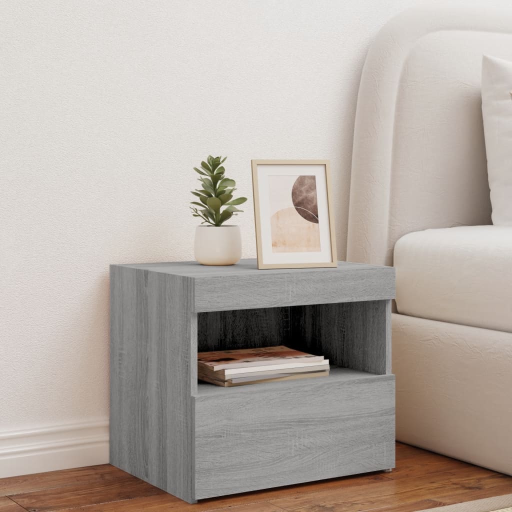 Bedside table with LED lights, Sonoma grey, 50x40x45 cm