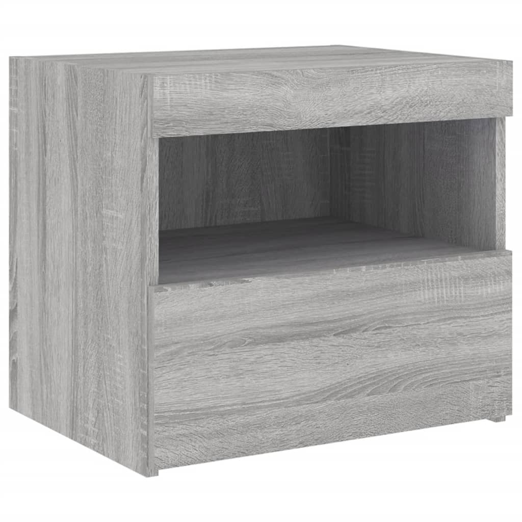 Bedside table with LED lights, Sonoma grey, 50x40x45 cm