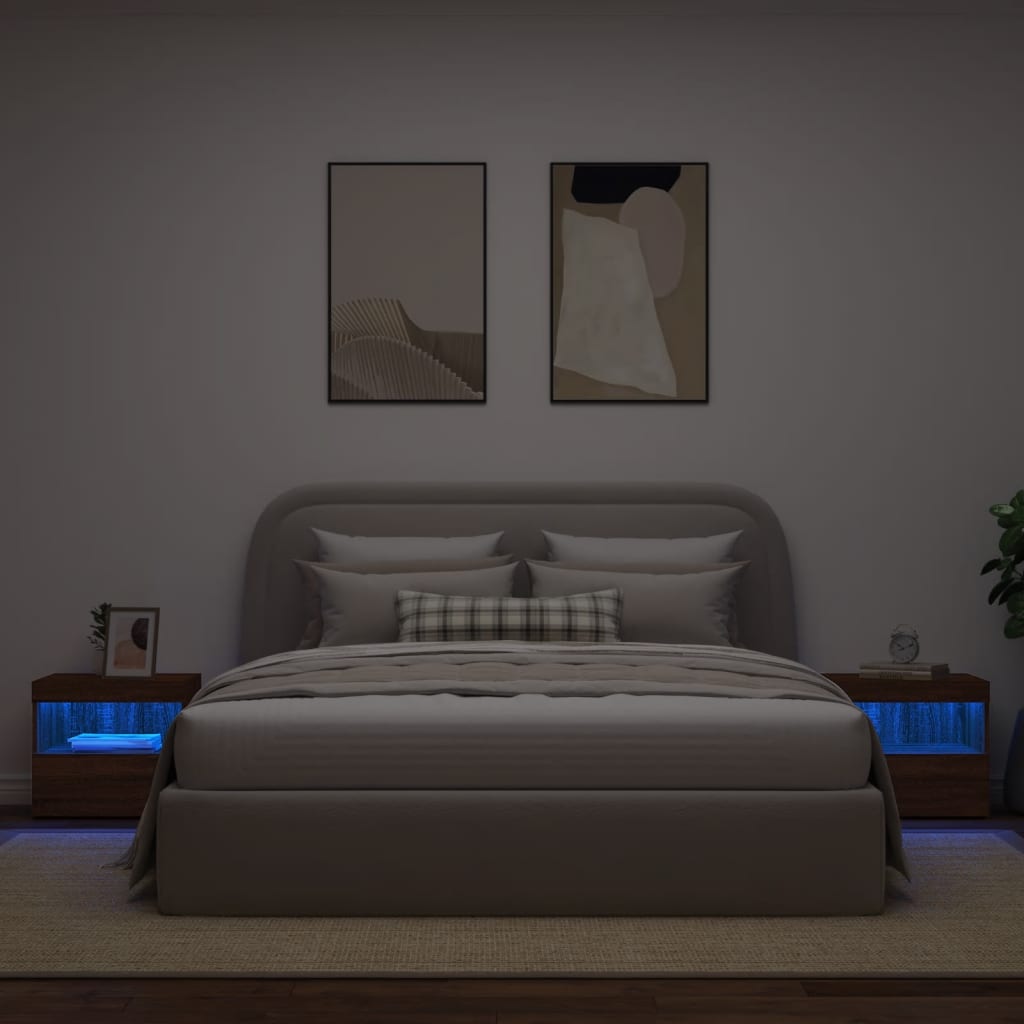 Tables de chevet avec lumières LED 2 pcs. Chêne marron 50x40x45 cm