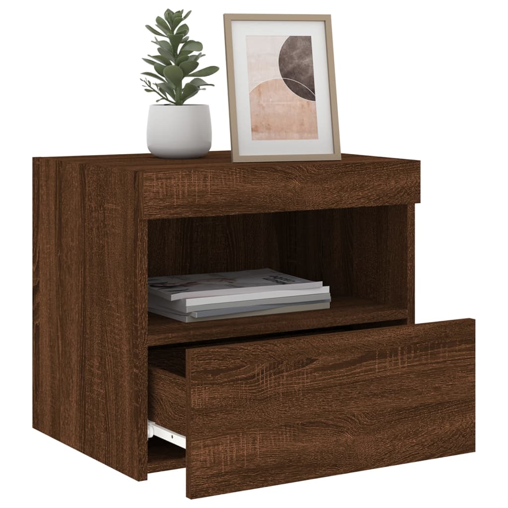 Tables de chevet avec lumières LED 2 pcs. Chêne marron 50x40x45 cm