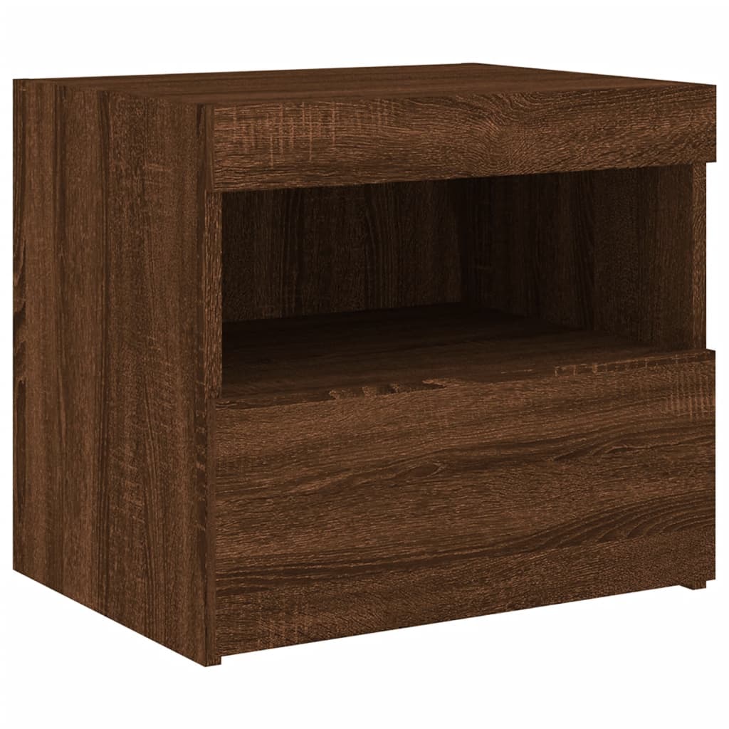 Tables de chevet avec lumières LED 2 pcs. Chêne marron 50x40x45 cm
