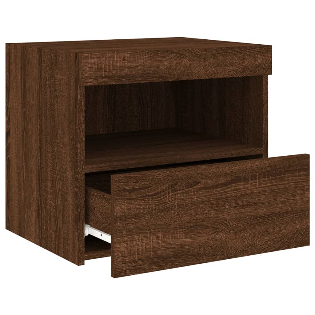 Tables de chevet avec lumières LED 2 pcs. Chêne marron 50x40x45 cm