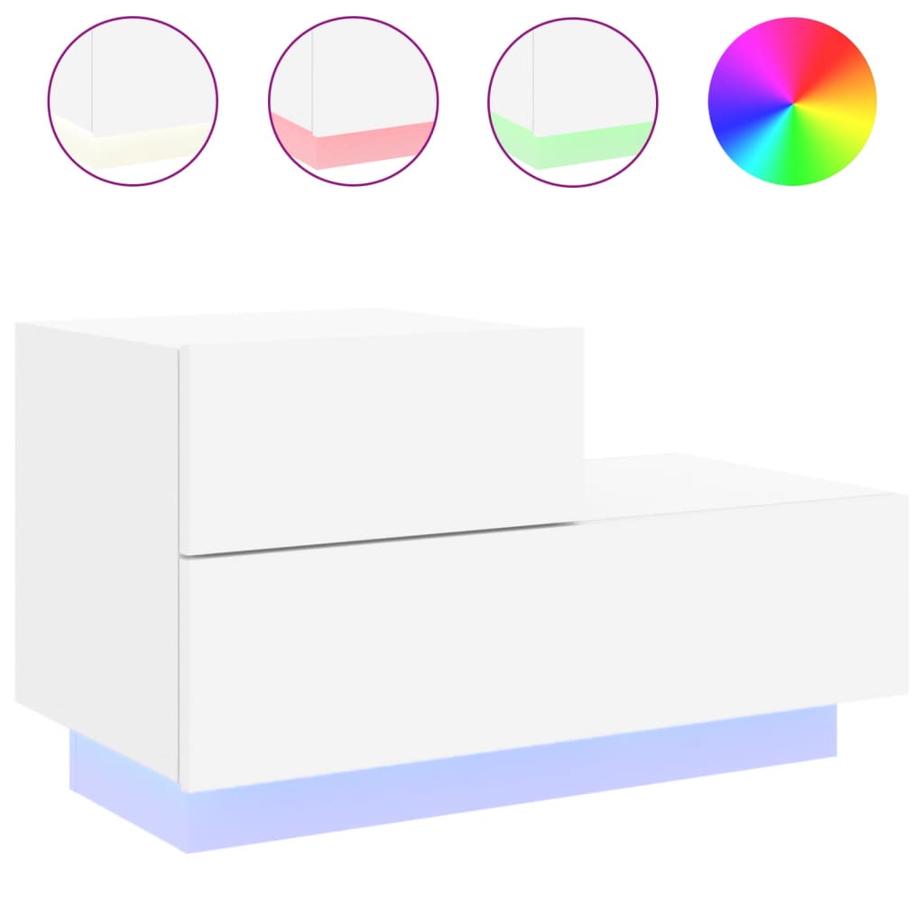 Bedside table with LED lights White 70x36x40.5 cm