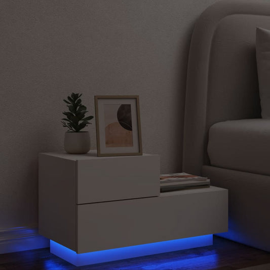 Bedside table with LED lights White 70x36x40.5 cm